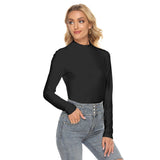 Black All Over Print Women's Stretchable Turtleneck Top