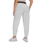 White All-Over Print Women’s Trousers With Waist Belt(Plus Size)