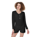 Black  All-Over Print One-Piece Women's Pajamas