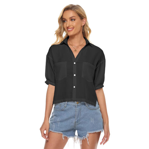 Black All-Over Print Women's V-neck Shirts