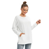 White All-Over Print Women's Side Split O-neck Sweatshirt