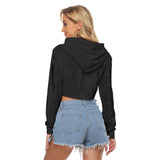 Black All-Over Print Women's Crop Top Hoodie|Velvet