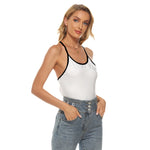 White All-Over Print Women's Skinny Criss-Cross Open Back Tank Top