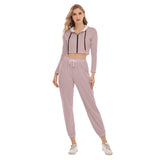 Pink All-Over Print Women's Crop Hoodie Sports Sets