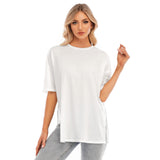 White All-Over Print Women's Short Sleeves T-shirt With Hem Split