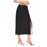 Black All-Over Print Women's High Slit Long Skirt