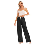 Black All-Over Print Women's Waist Fungus Edge Wide-leg Pants