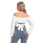 White All-Over Print Women's Cropped Tube Top With Long Sleeve