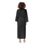 Black  All-Over Print Women's Satin Kimono Long Robe