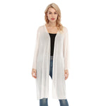 White All- Over Print Women's Long Sleeve Mesh Cardigan