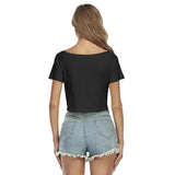 Black All-Over Print Women's Raglan Drawstring Front Crop Tee