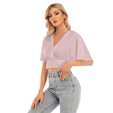 Pink All-Over Print Women's Bat Sleeve Crop Top