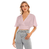 Pink All-Over Print Women's Bat Sleeve Crop Top