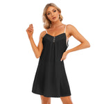 Black All-Over Print Women's V-neck Cami Dress