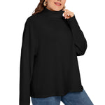 Black  All-Over Print Women's Turtleneck Imitation Knitted Sweater (Plus Size)