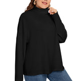 Black  All-Over Print Women's Turtleneck Imitation Knitted Sweater (Plus Size)