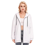 White All-Over Print Women's Long Hoodie With Zipper Closure