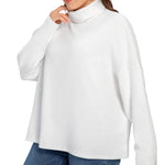 White All-Over Print Women's Turtleneck Imitation Knitted Sweater (Plus Size)