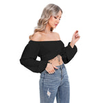 Black All-Over Print Women's Cropped Tube Top With Long Sleeve