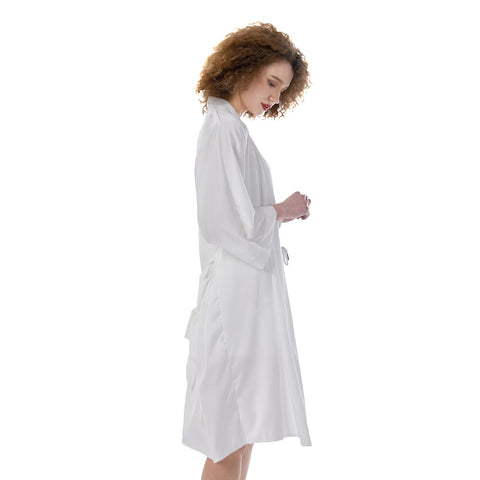 White All-Over Print Women's Satin Kimono Robe