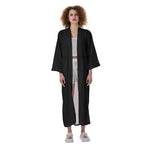 Black  All-Over Print Women's Satin Kimono Long Robe