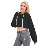 Black All-Over Print Women's Cropped Hoodie With Zipper Closure