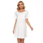 White All-Over Print Women's Dress With Lace Edge