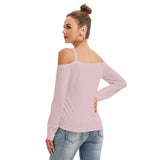 Pink All-Over Print Women’s V-neck Cold Shoulder Blouse With Long Sleeve