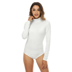 White All-Over Print Women's Turtleneck Long Sleeve Bodysuit