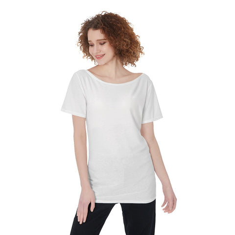 White All-Over Print Women's Large Off-Shoulder T-Shirt