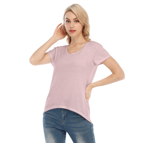 Pink All-Over Print Women's V-neck Short Sleeve T-shirt