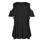 Black All-Over Print Women's Cold Shoulder T-Shirt