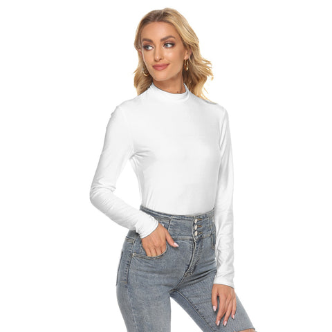 White All Over Print Women's Stretchable Turtleneck Top