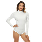 White All-Over Print Women's Turtleneck Long Sleeve Bodysuit