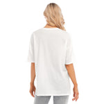 White All-Over Print Women's Short Sleeves T-shirt With Hem Split