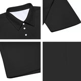 Black All-Over Print Men's Short Sleeve Polo Shirt With Button Closure