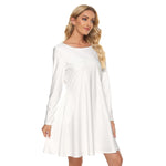 White All-Over Print Women's Crew Neck Dress