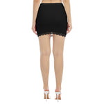 Black All-Over Print Women's Side Split Skirt With Black Lace Edge