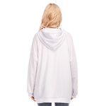 White All-Over Print Women's Long Hoodie With Zipper Closure