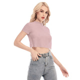 Pink All-Over Print Women's Short Sleeves Mesh Crop Top