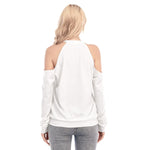 White All-Over Print Women's Cold Shoulder Sweatirt