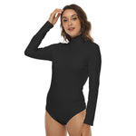 Black All-Over Print Women's Stretchy Turtleneck Long Sleeve Bodysuit