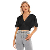 Black All-Over Print Women's Bat Sleeve Crop Top