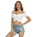 White All-Over Print Women's One-shoulder Off-the-navel Short Sleeve T-shirt