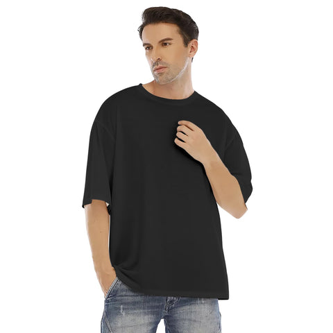 Black All-Over Print Men's Drop Shoulder T-shirt With Short Sleeve