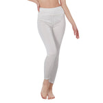 White All-Over Print Women's High Waist Leggings | Side Stitch Closure