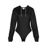 Black All-Over Print Women's Raglan Sleeve Hooded Bodysuit