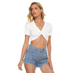 White All-Over Print Women's Knotted Crop Top