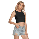 Black All-Over Print Women's Sleeveless Back Hollow Crop Top