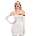 White All-Over Print Women's Off-shoulder Back Lace-up Dress